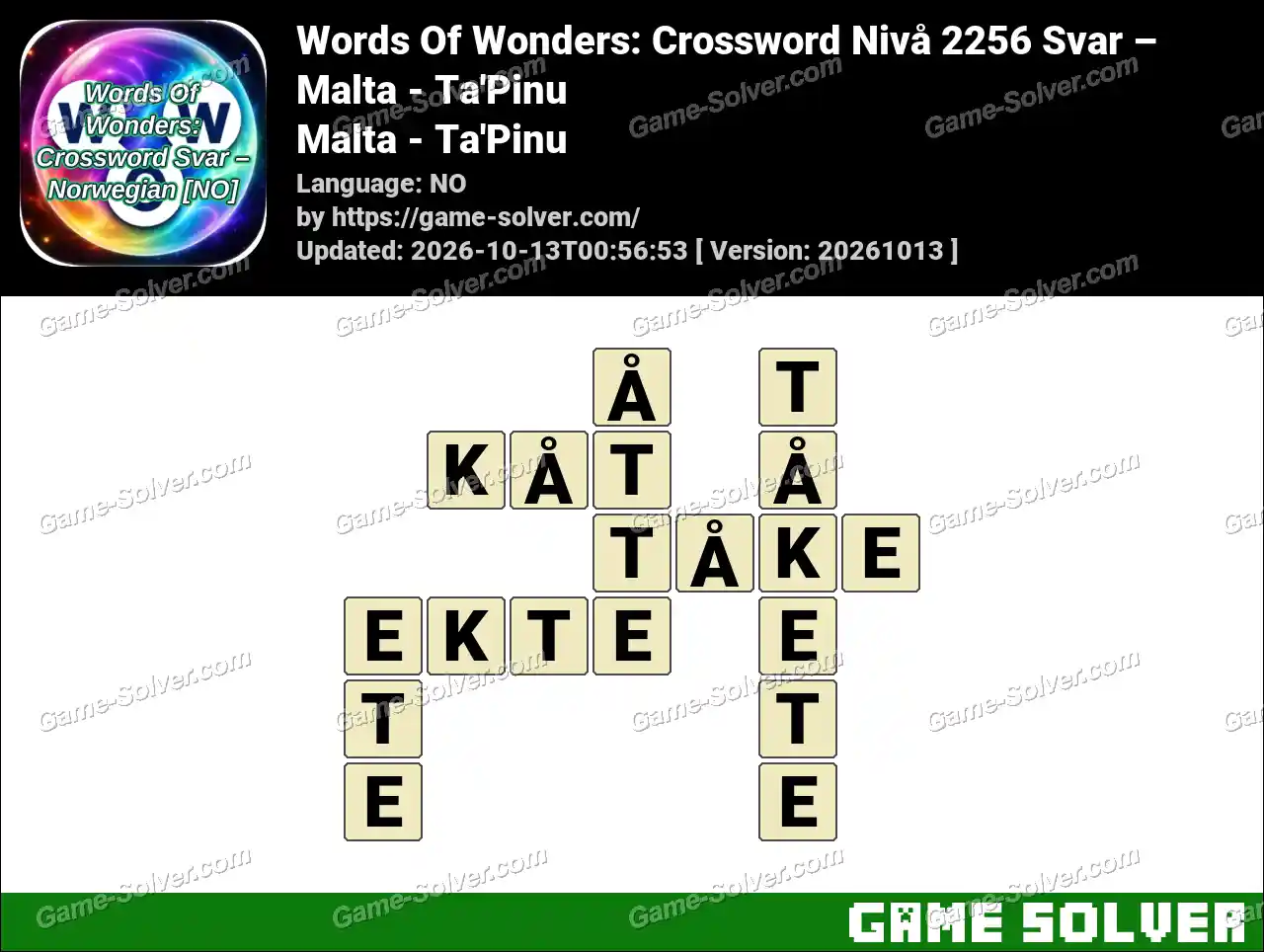 Words Of Wonders: Crossword Nivå 2256 Svar – Malta – Ta’Pinu